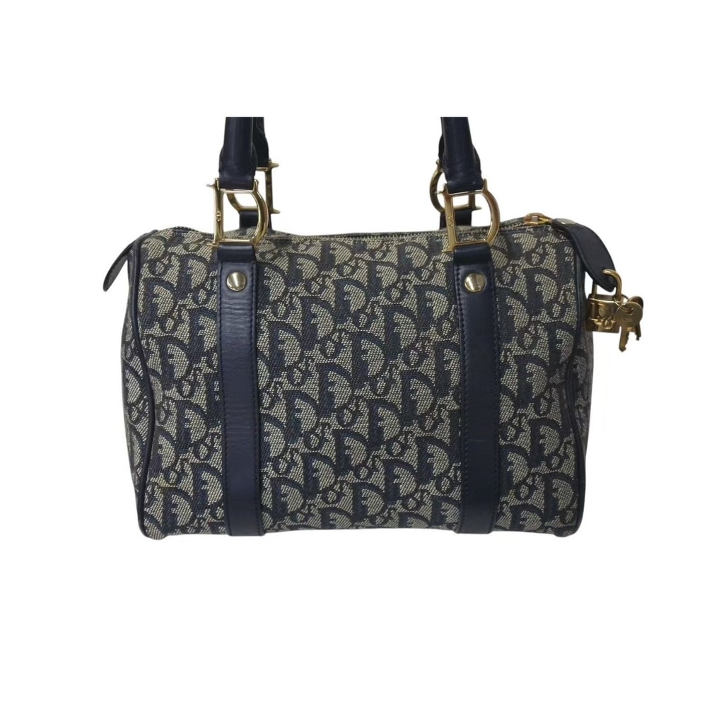 Christian Dior Trotter Canvas Leather Handbag Navy Blue - Picture 2 of 8
